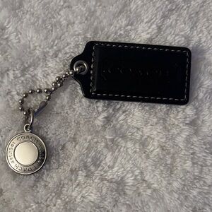 Coach Black Leather Key Holder with Silver Charm